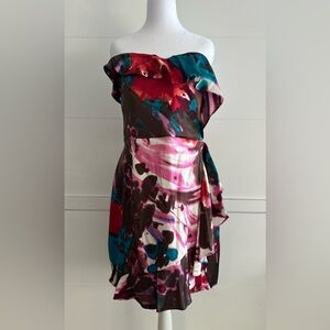 Express Silky Asymmetrical Ruffle Sleeveless Dress with Sweetheart Corset Bust